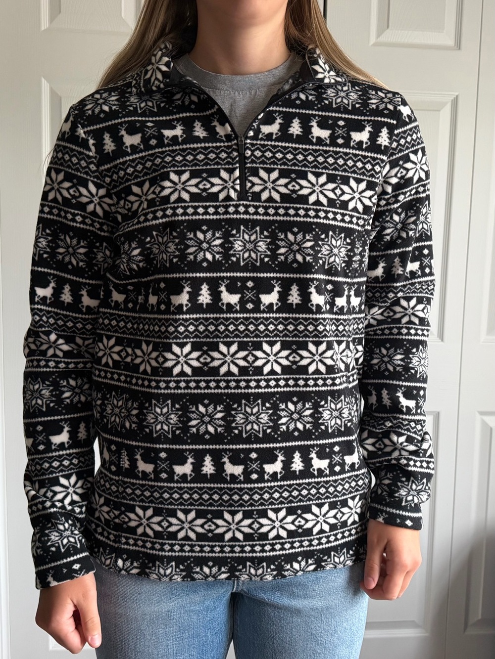 Women’s Lands End Black & White Quarter-Zip Fleece